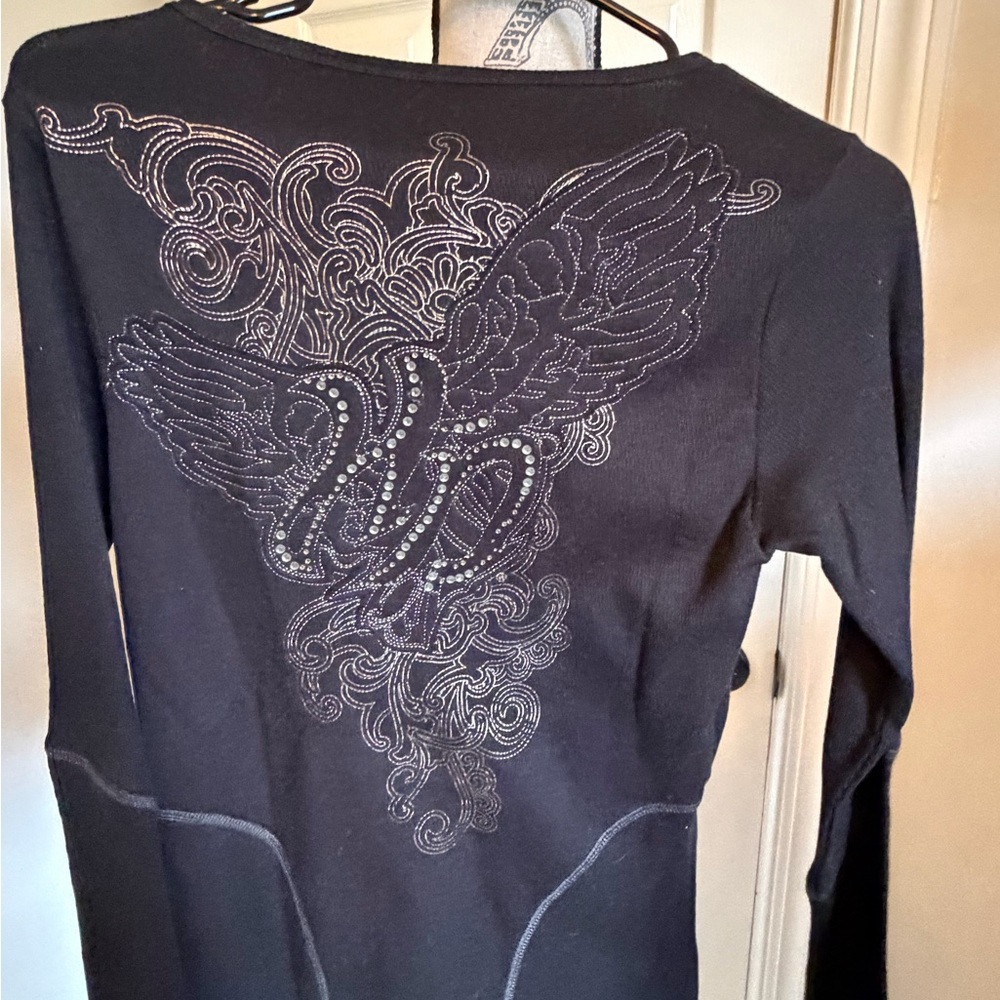 Harley-Davidson Black Henley Top with Silver Paisley Graphic - Picture 4 of 4